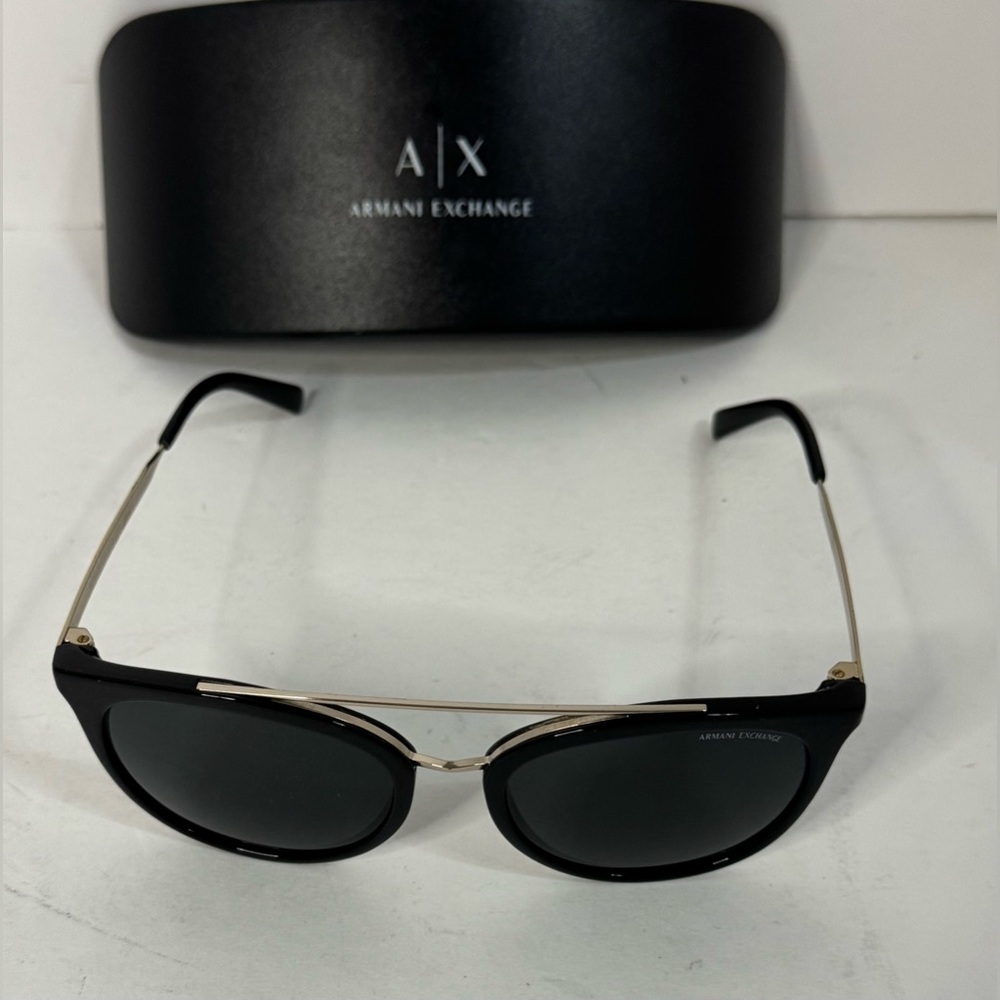 Armani Exchange Black and Gold Sunglasses with Case
